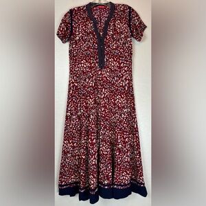 Juliet India Tiny Buttons Contrast Placket Trim Boho Red Blue Dress Sz L‎ 0188